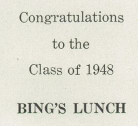 Bings (Bings Lunch) - 1948 Ad